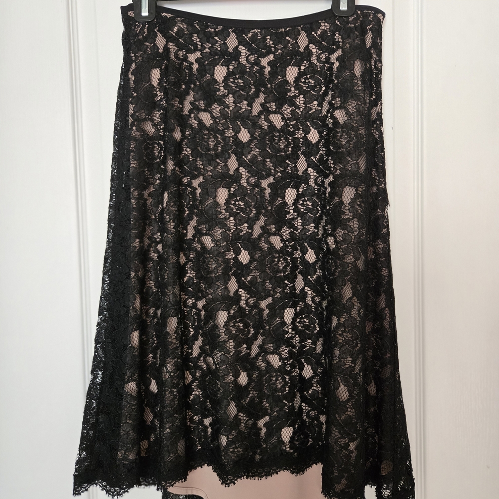 Diane Von Furstenberg Black Floral Lace Skirt